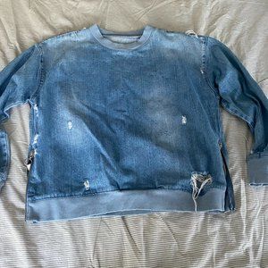 Zara Distressed Denim Pullover Sweatshirt blue size Small